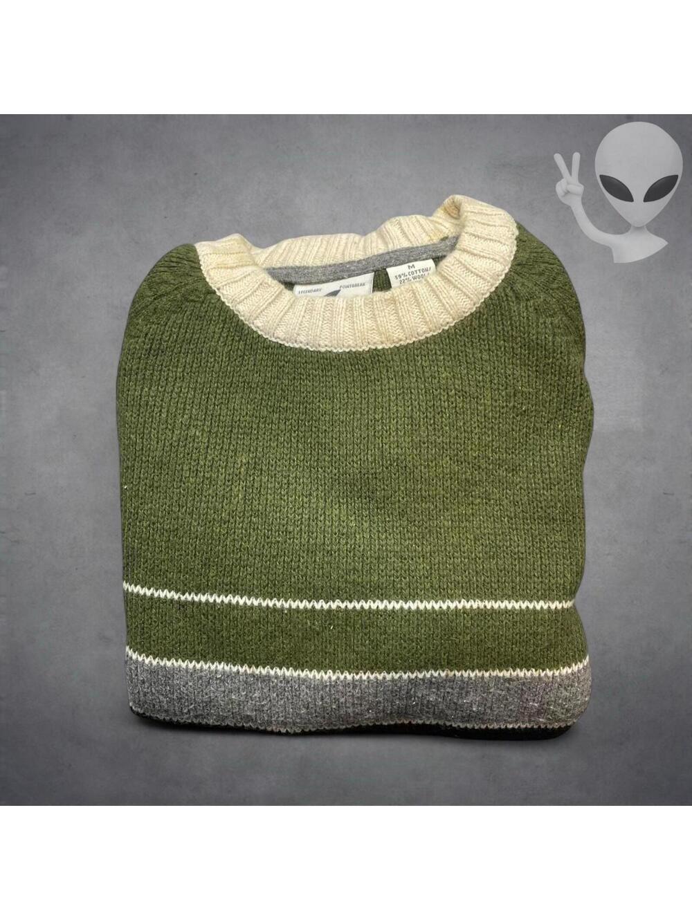 Kirra Vintage Sweater Medium Green Cream Colorblock Knit Y2K Surf Skater Indie - Picture 5 of 5